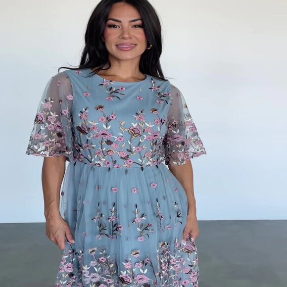 NWT Baltic Born duchess tulle blue garden embroidered dress - Picture 2 of 16